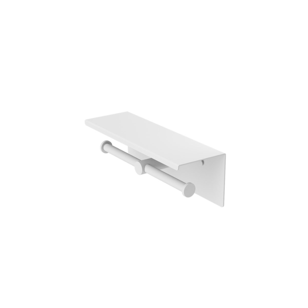 Mecca Double Toilet Roll Holder With Shelf Matte White - NR1986EMW