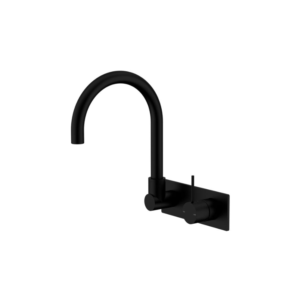 Mecca Wall Basin/Bath Mixer Swivel Spout Handle Up Matte Black - NR221910PMB