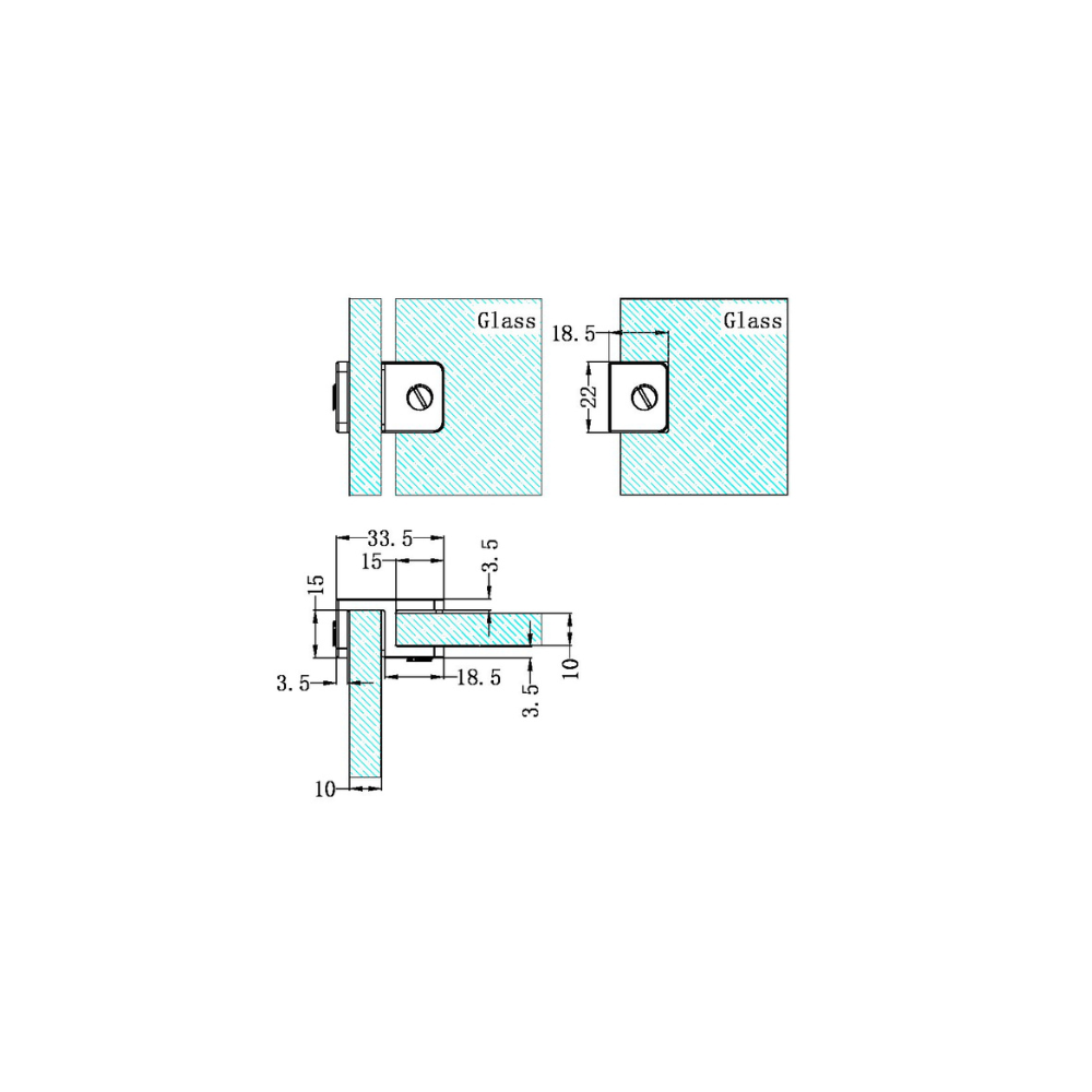 Over-Panel Glass To Glass Fitting 10mm Glass Chrome - NRSH201aCH