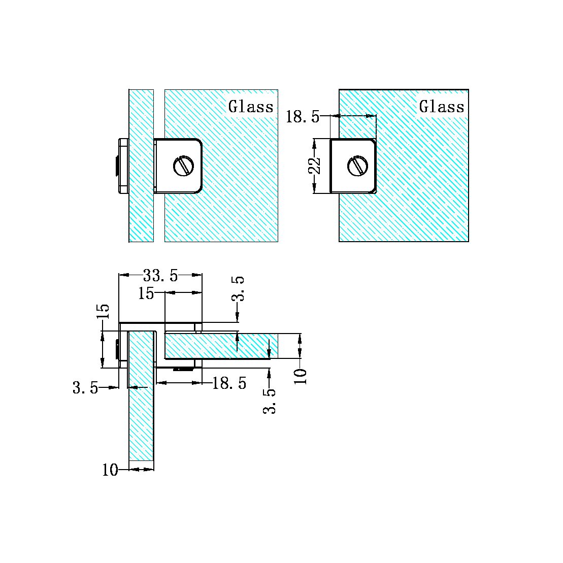 OVER-PANEL GLASS TO GLASS FITTING 10MM GLASS BRUSHED BRONZE