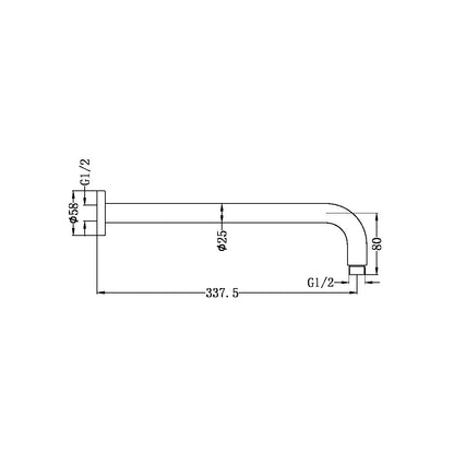 Round Shower Arm 330mm Length Gun Metal - NR502GM