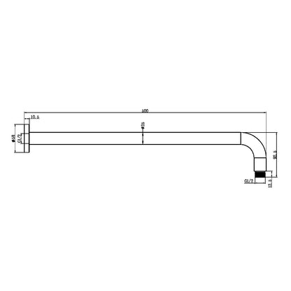 Round Shower Arm 500mm Length Gun Metal - NR502LGM