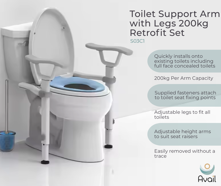 Toilet Support Arm with Legs 200kg Retrofit Set - S02SAW