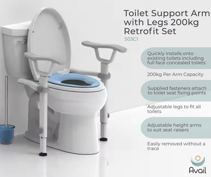 Toilet Support Arm with Legs 200kg Retrofit Set - S02SAW