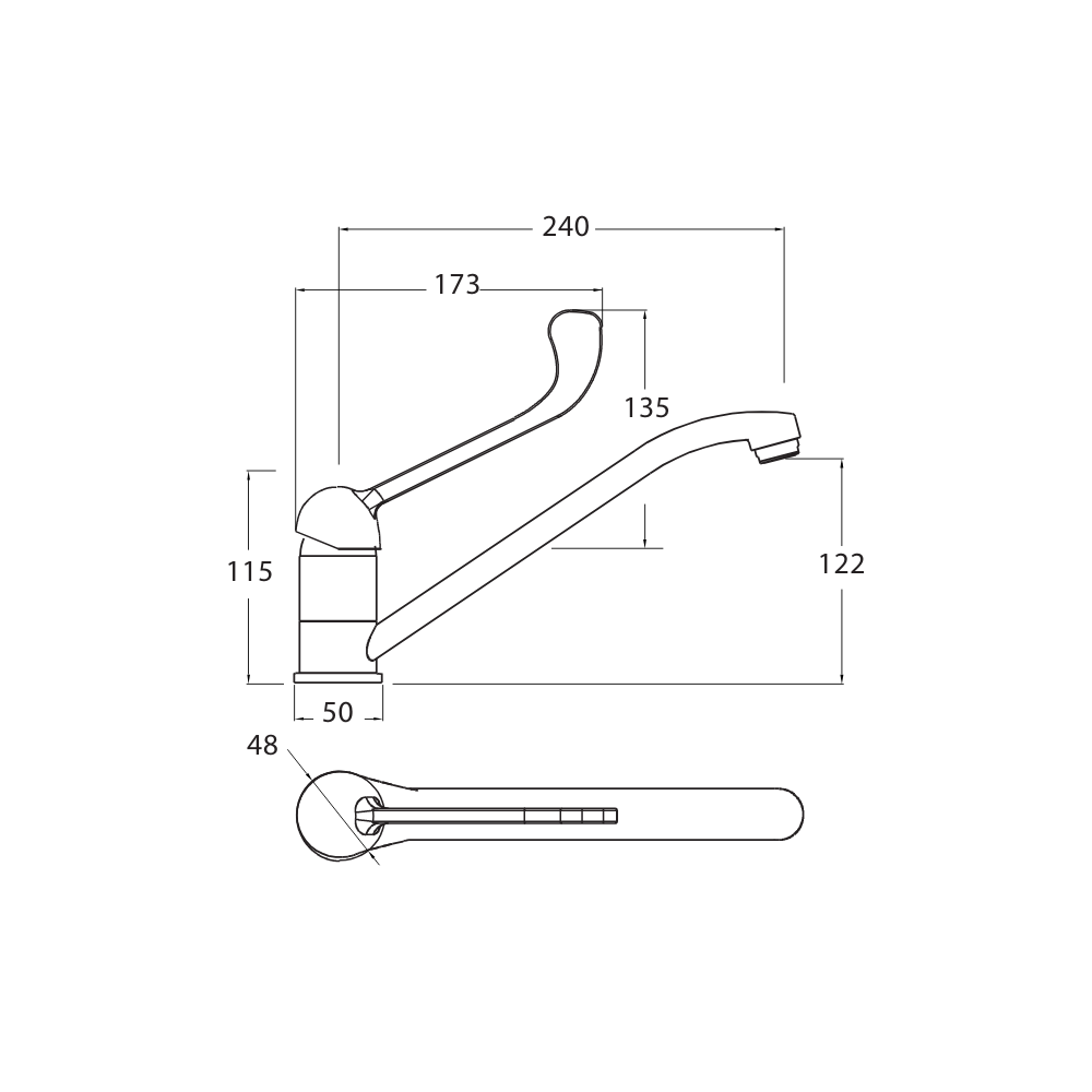 Standard Sink Mixer with Medical Handle Chrome - ALS-41303-R167MED