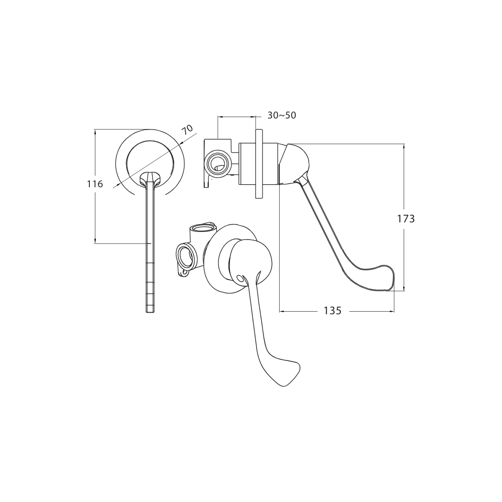 Standard Wall Mixer With Medical Handle Chrome - ALS-41335XL-R167MED