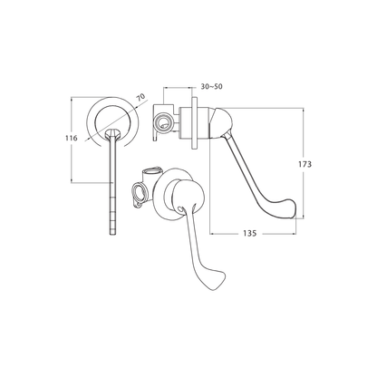 Standard Wall Mixer With Medical Handle Chrome - ALS-41335XL-R167MED