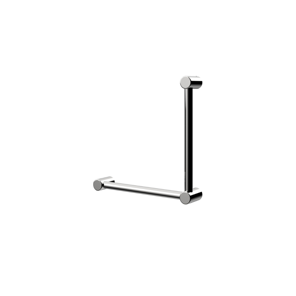 Stocktake Calibre Terra 32mm Ambulant Toilet Grab Rail 90 Degree 450mm Each Direction Brushed Nickel - R01A490BN