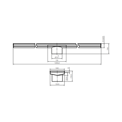 Tile Insert V Channel 1200x106mm Floor Grate 80mm Outlet Gun Metal - NRFG009HSGM