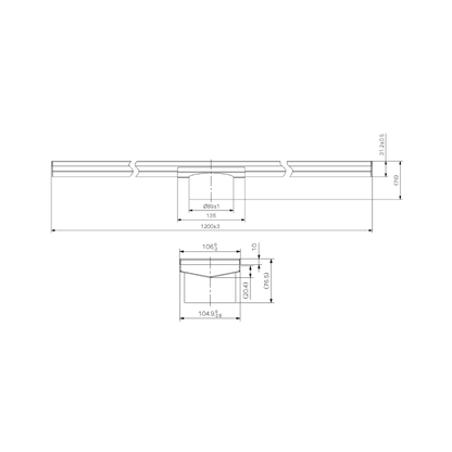 Tile Insert V Channel 1200x106mm Floor Grate 90mm Outlet Matte Black - NRFG005HSMB