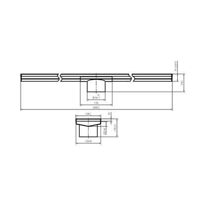 Tile Insert V Channel 600x106mm Floor Grate 80mm Outlet Matte Black - NRFG008HSMB