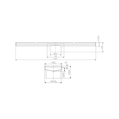 Tile Insert V Channel 600x106mm Floor Grate 90mm Outlet Brushed Bronze - NRFG004HSBZ