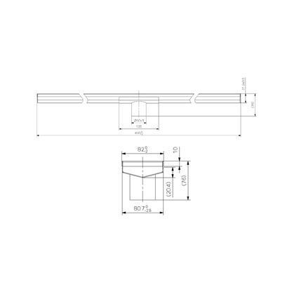 Tile Insert V Channel 600x82mm Floor Grate 50mm Outlet Brushed Nickel - NRFG006HSBN