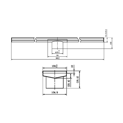 Tile Insert V Channel 900x106mm Floor Grate 80mm Outlet Brushed Gold - NRFG003HSBG