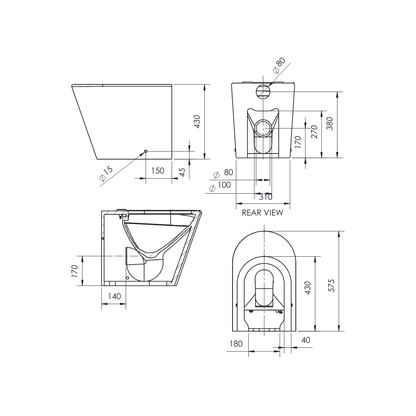 Toilet Pan Robust Wall Faced 580mm -  LT-1003D-R/RB
