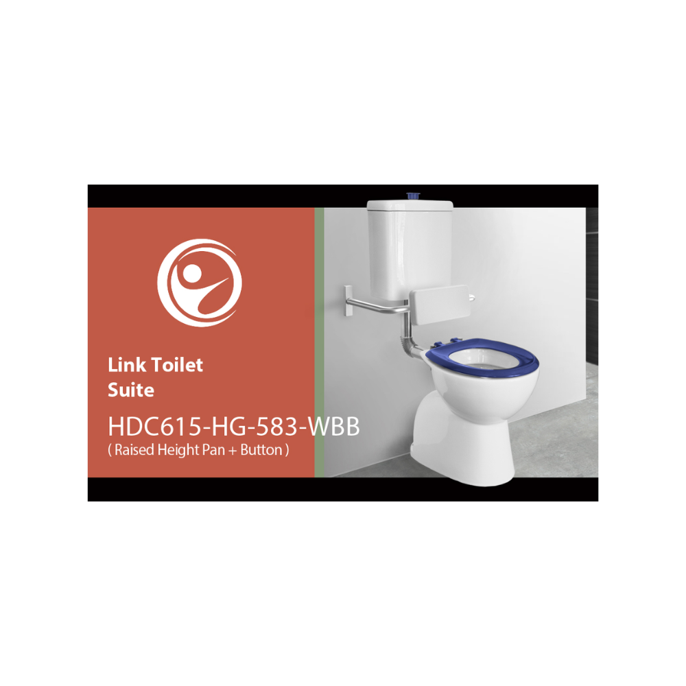 Toilet Suite 800mm Pan AS1428.1 DDA Accessible Raised Button Blue Seat and Button - HDC615-HG-583-WBB