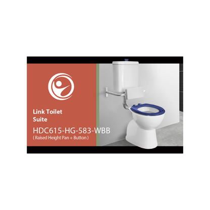 Toilet Suite 800mm Pan AS1428.1 DDA Accessible Raised Button Blue Seat and Button - HDC615-HG-583-WBB