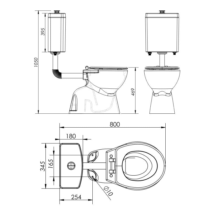 Toilet Suite 800mm Pan AS1428.1 DDA Raised Button Blue Seat and Button - HDC615-HG-583-WBB