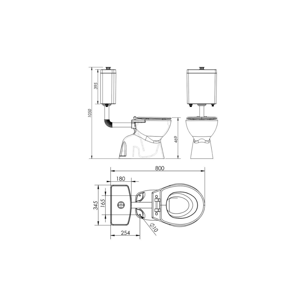 Toilet Suite 800mm Pan AS1428.1 DDA Raised Button Blue Seat and Button - HDC615-HG-583-WBB