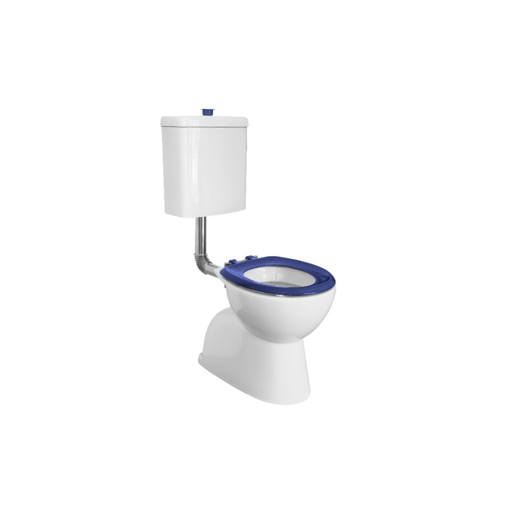 Toilet Suite 800mm Pan AS1428.1 DDA Raised Button Blue Seat and Button - HDC615-HG-583-WBB