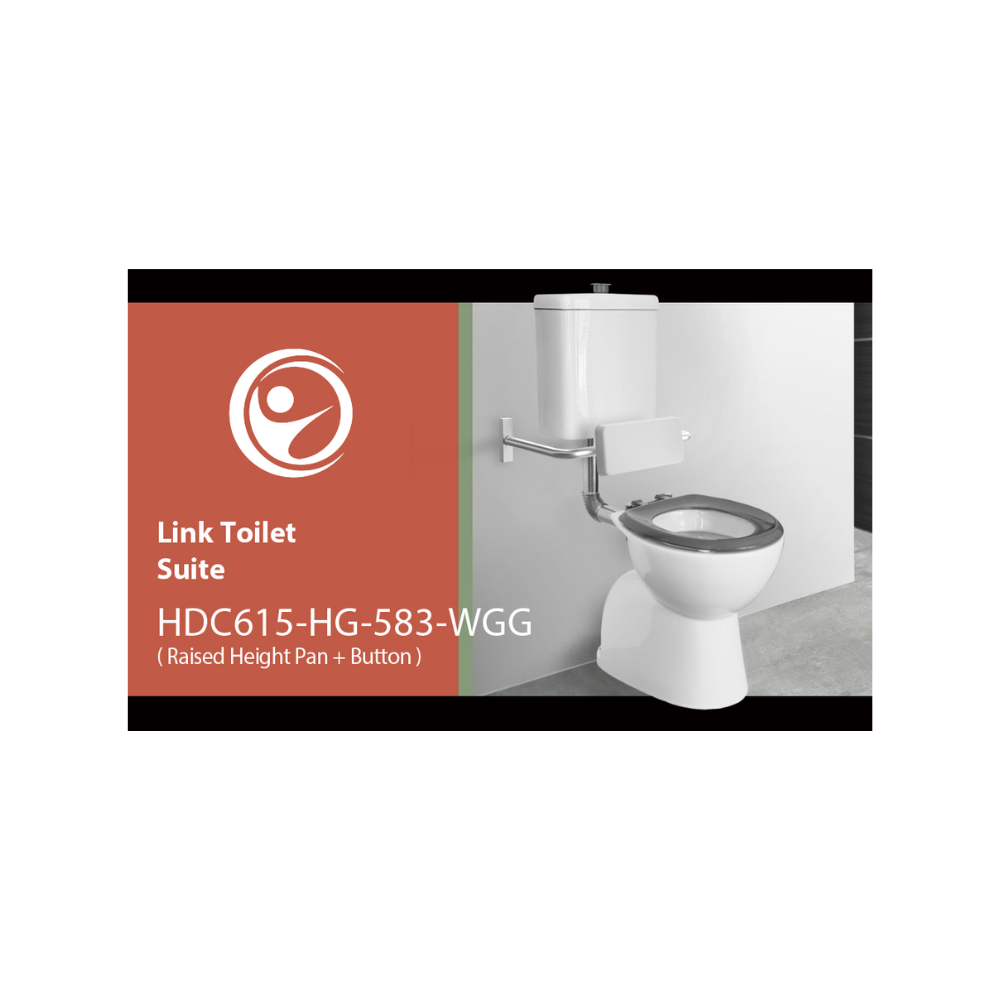 Toilet Suite 800mm Pan AS1428.1 DDA Accessible Raised Button Grey Seat and Button - HDC615-HG-583-WGG