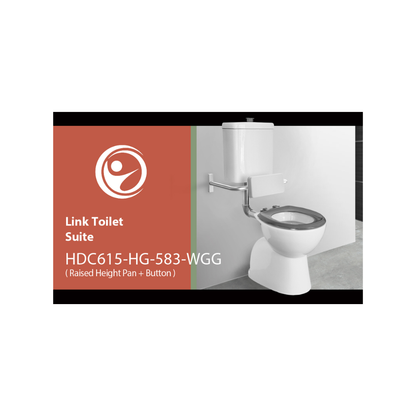 Toilet Suite 800mm Pan AS1428.1 DDA Accessible Raised Button Grey Seat and Button - HDC615-HG-583-WGG