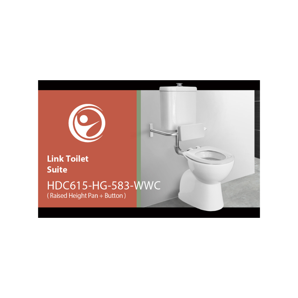 Toilet Suite 800mm Pan AS1428.1 DDA Accessible Raised Chrome Button and White Seat - HDC615-HG-583-WWC