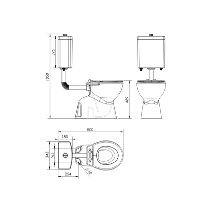 Toilet Suite 800mm Pan AS1428.1 DDA Accessible Raised Chrome Button and White Seat - HDC615-HG-583-WWC
