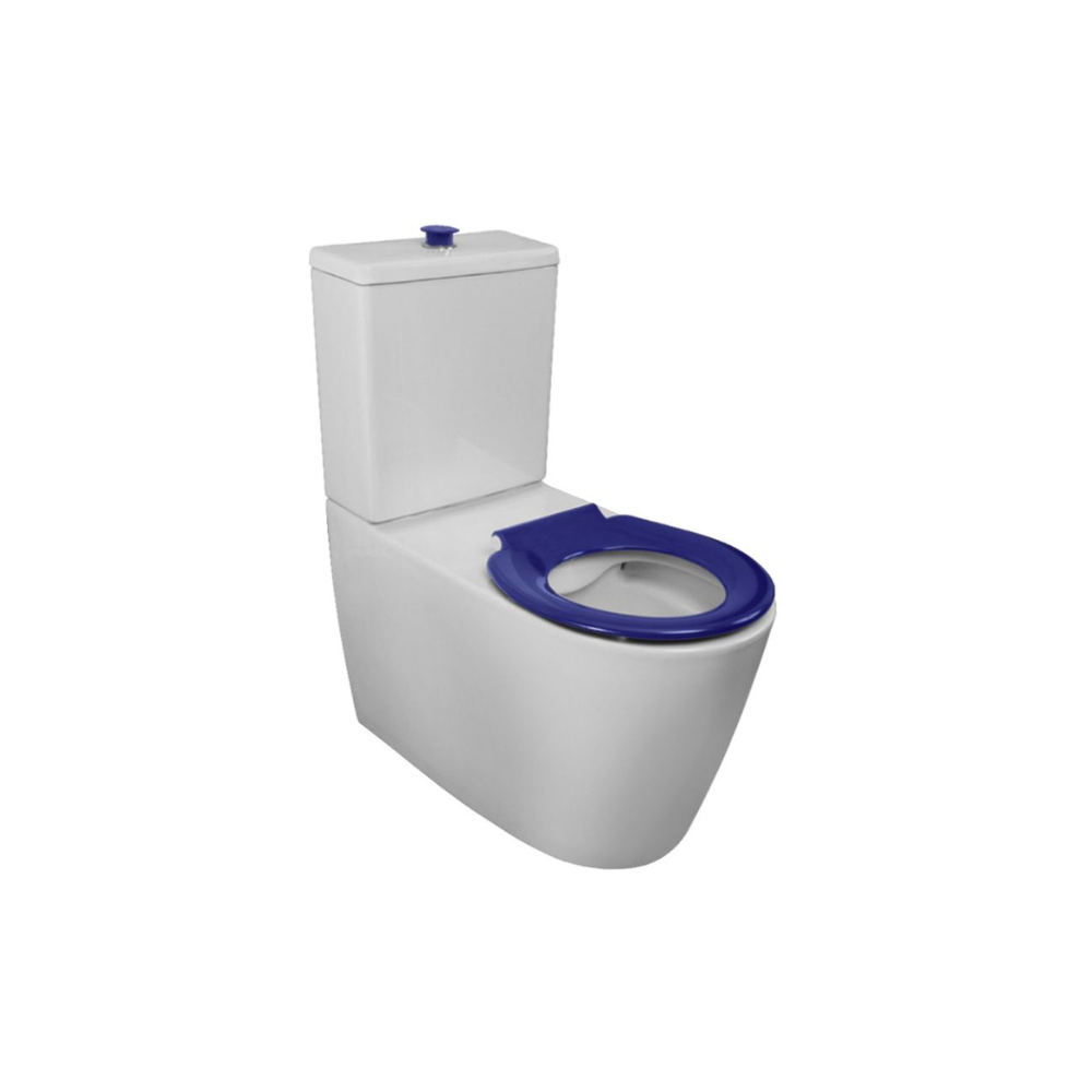 Toilet Suite 800mm Pan AS1428.1 DDA With Raised Blue Button and Seat - Rear Inlet - HDC692-HEP-800-WBB-R/I