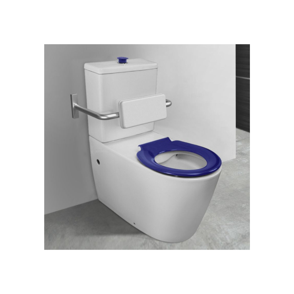 Toilet Suite 800mm Pan AS1428.1 DDA With Raised Blue Button and Seat - Rear Inlet - HDC692-HEP-800-WBB-R/I