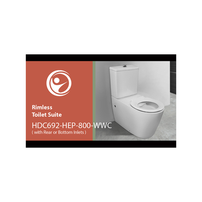 Toilet Suite 800mm Pan AS1428.1 DDA Accessible With Raised Chrome Button and White Seat - Rear Inlet - HDC692-HEP-800-WWC-R/I