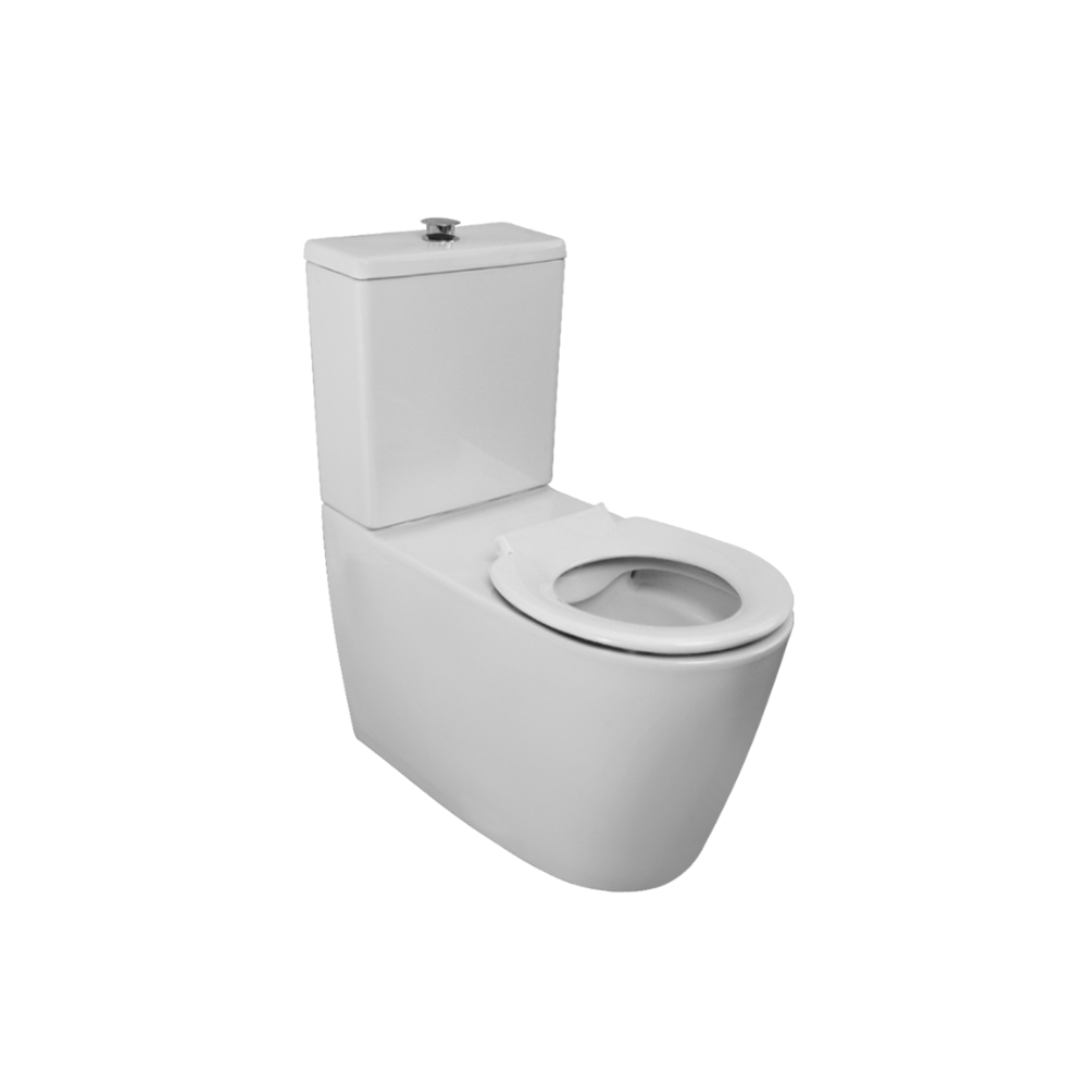 Toilet Suite 800mm Pan AS1428.1 DDA Accessible With Raised Chrome Button and White Seat - Rear Inlet - HDC692-HEP-800-WWC-R/I