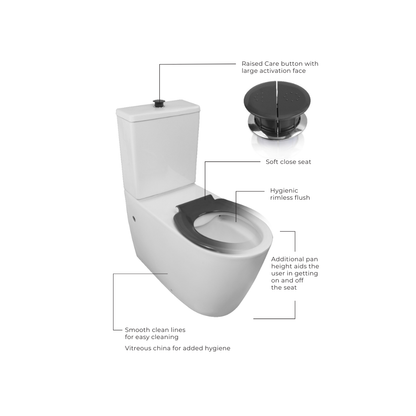 Toilet Suite 800mm Pan AS1428.1 DDA Accessible With Raised Grey Button and Seat - Bottom Inlet - HDC692-HEP-800-WGG-B/I