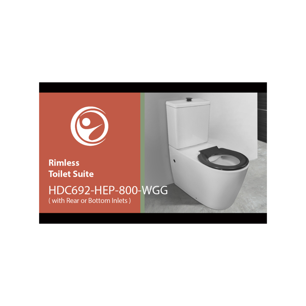 Toilet Suite 800mm Pan AS1428.1 DDA Accessible With Raised Grey Button and Seat - Bottom Inlet - HDC692-HEP-800-WGG-B/I