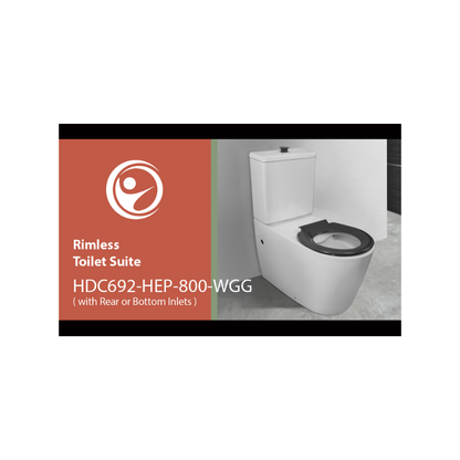 Toilet Suite 800mm Pan AS1428.1 DDA Accessible With Raised Grey Button and Seat - Rear Inlet - HDC692-HEP-800-WGG-R/I