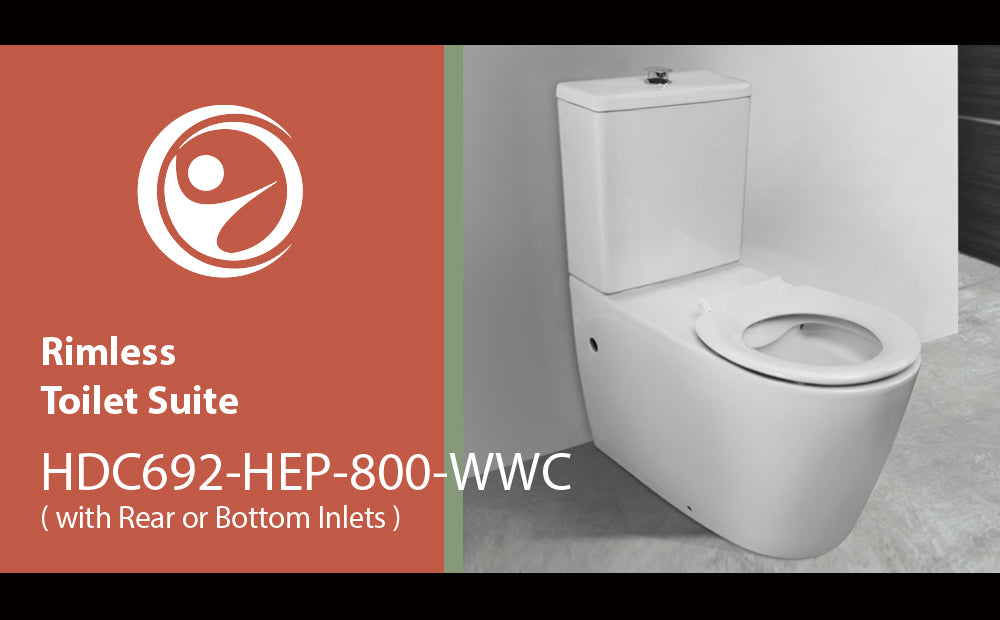 Toilet Suite 800mm Pan AS1428.1 DDA With Raised White Button and Seat - Rear Inlet - HDC692-HEP-800-WWC-R/I