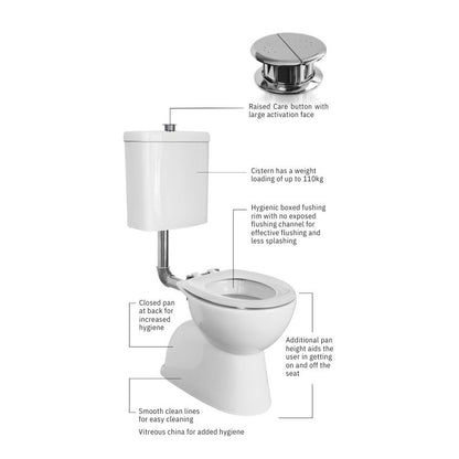Toilet Suite Care Link (raise height + button) White  Seat / Chrome Button
