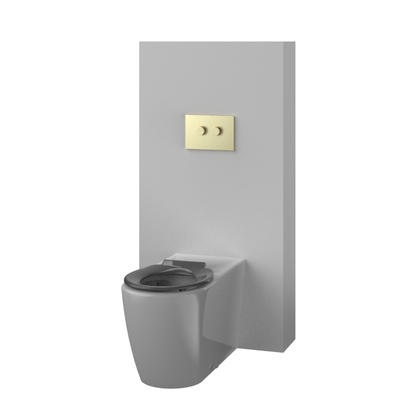 Toilet Suite DDA 800mm Care Raised Height Floor Pan, In Wall Cistern Height Grey Seat, Flush Button Panel Brushed Brass Gold