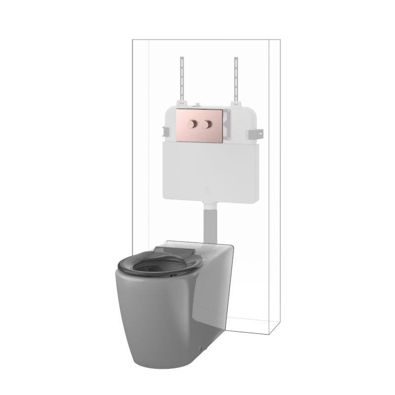 Toilet Suite DDA 800mm Care Raised Height Floor Pan, In Wall Cistern Height Grey Seat, Flush Button Panel Brushed Bronze