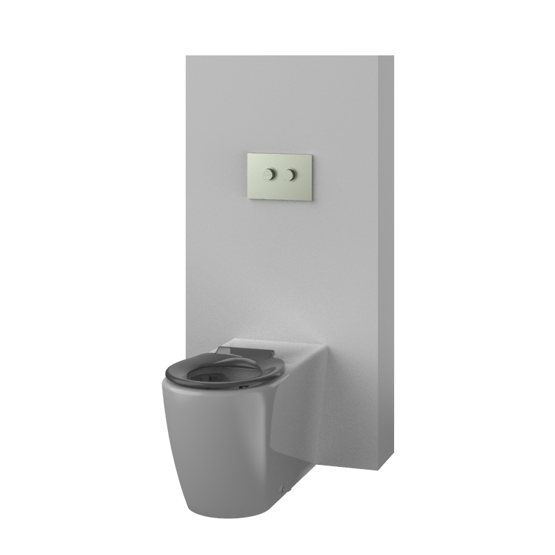 Toilet Suite DDA 800mm Care Raised Height Floor Pan, In Wall Cistern Height Grey Seat, Flush Button Panel Brushed Nickel