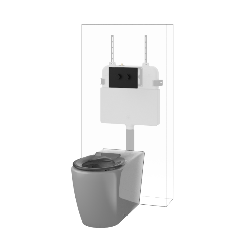 Toilet Suite DDA 800mm Care Raised Height Floor Pan, In Wall Cistern Height Grey Seat, Flush Button Panel Matte Black