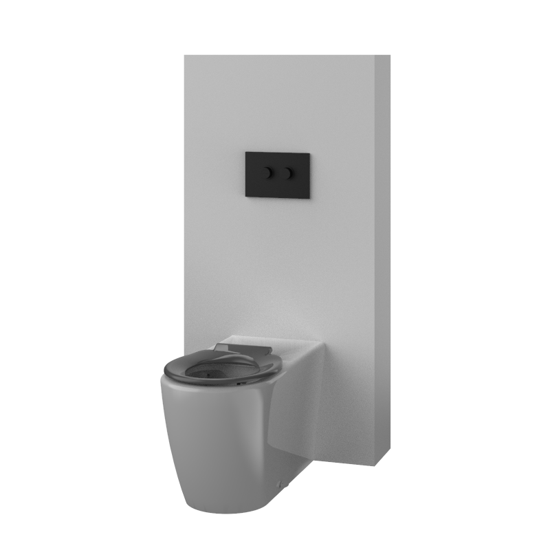 Toilet Suite DDA 800mm Care Raised Height Floor Pan, In Wall Cistern Height Grey Seat, Flush Button Panel Matte Black