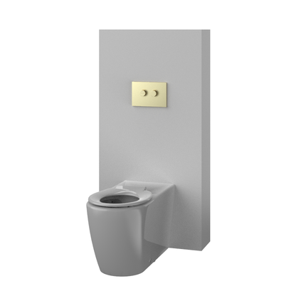 Toilet Suite DDA 800mm Care Raised Height Floor Pan, In Wall Cistern Height White Seat, Flush Button Panel Brushed Brass Gold