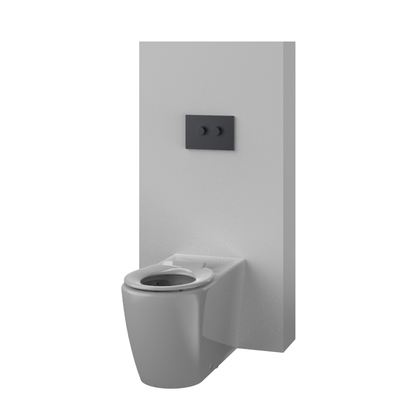 Toilet Suite DDA 800mm Care Raised Height Floor Pan, In Wall Cistern Height White Seat, Flush Button Panel Gun Metal