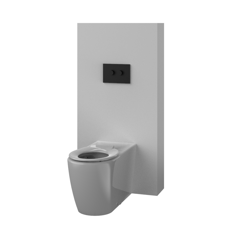 Toilet Suite DDA 800mm Care Raised Height Floor Pan, In Wall Cistern Height White Seat, Flush Button Panel Matte Black