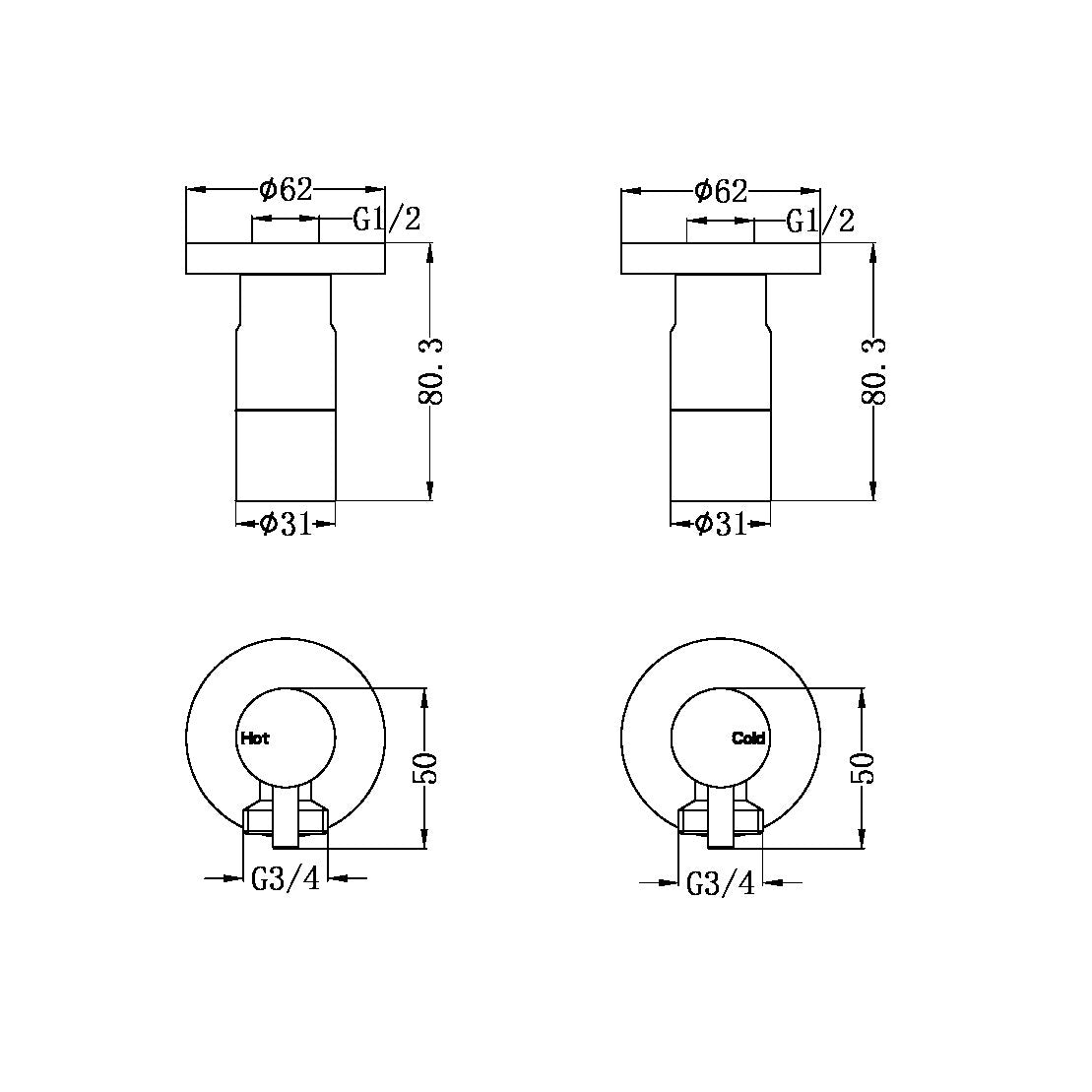 WASHING MACHINE TAP SET BRUSHED GOLD