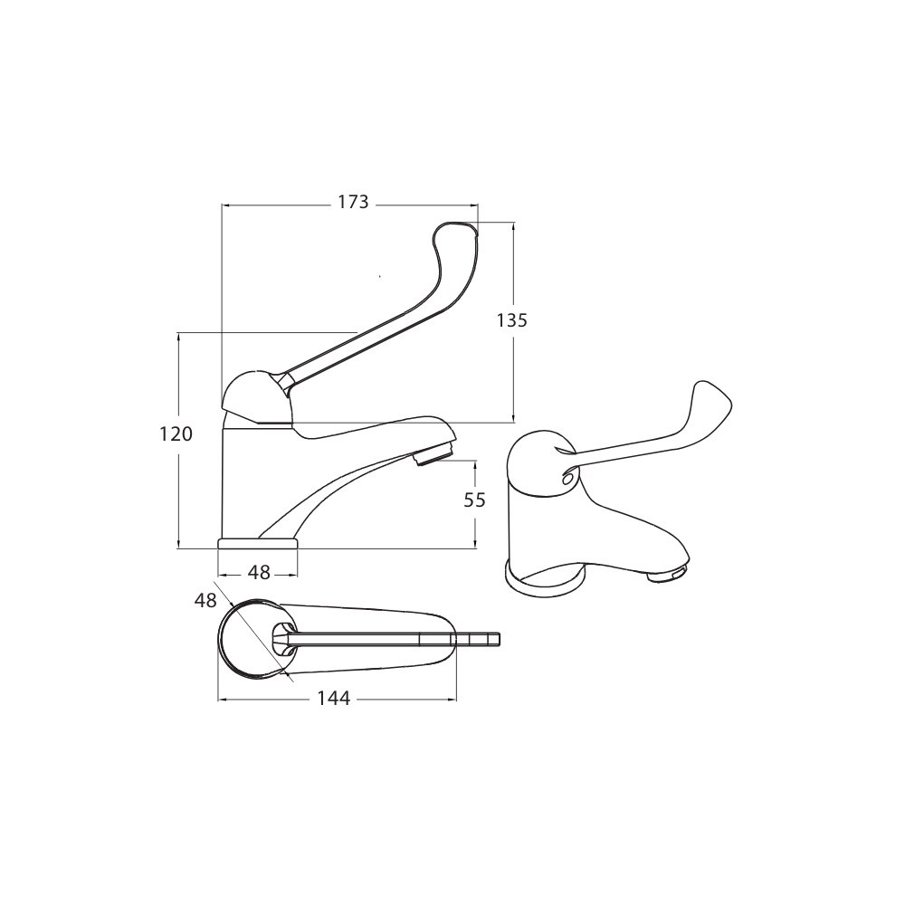 Standard Basin Mixer with Medical Handle Chrome - ALS-41302-R167MED