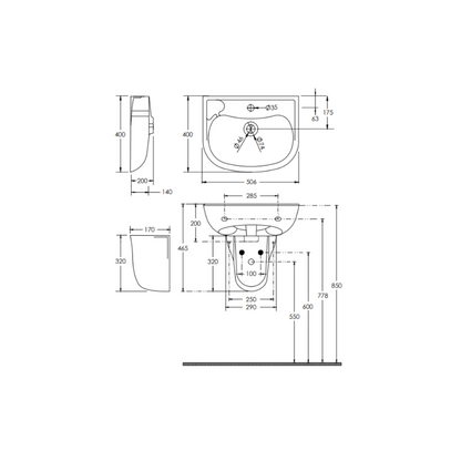 Washbasin 500mm Wall Mount Ceramic - White - ECE3039W