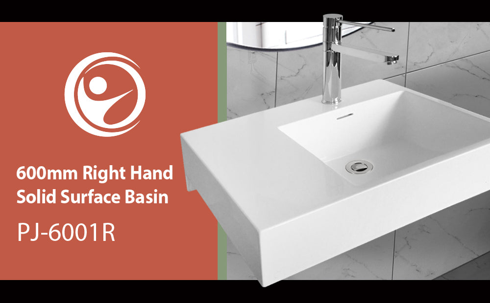 Washbasin 600mm Solid Surface Resin Shelf Right - PJ-6001RW