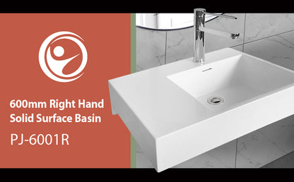 Washbasin 600mm Solid Surface Resin Shelf Right